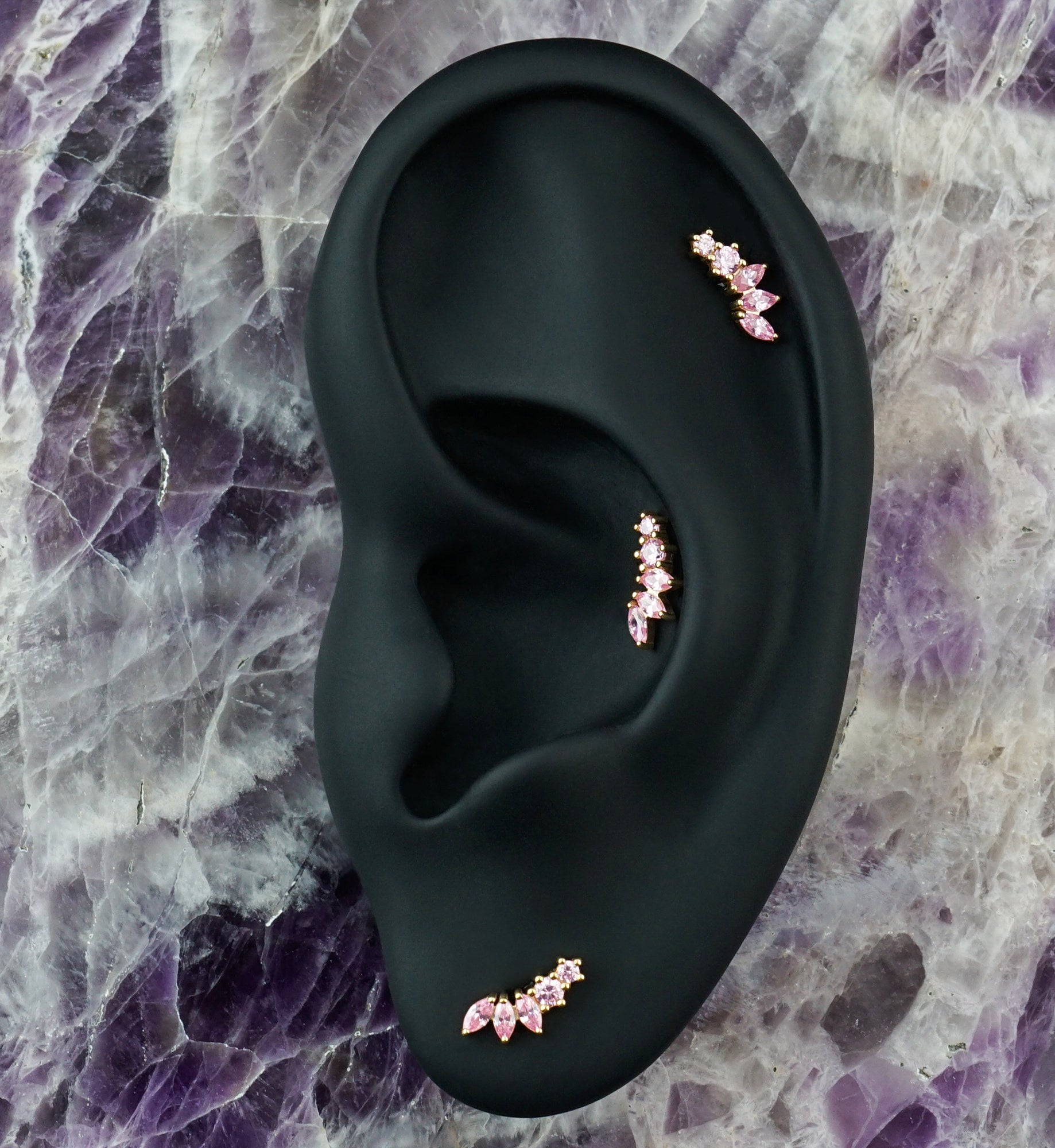 14kt Gold Laureate Pink CZ Threadless Top