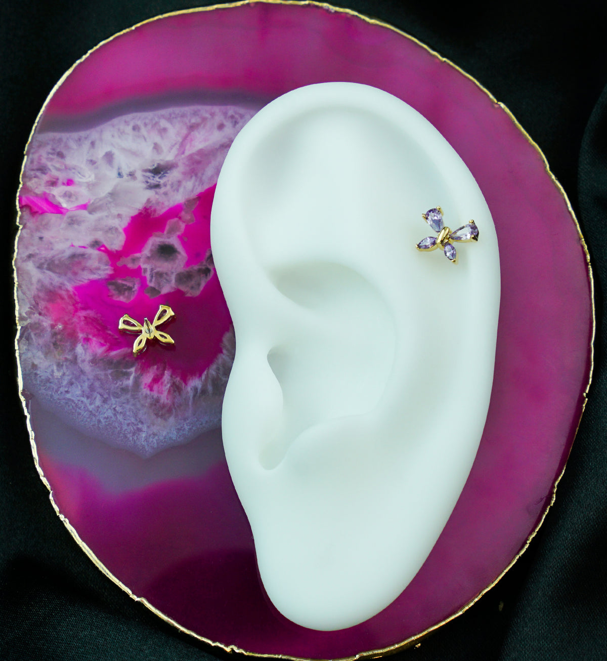 14kt Gold Marquise Butterfly Amethyst CZ Threadless Top