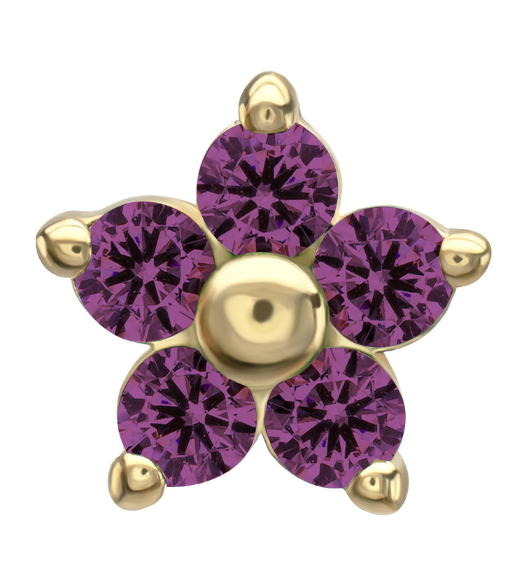 14kt Gold Mini Daisy Amethyst CZ Threadless Top