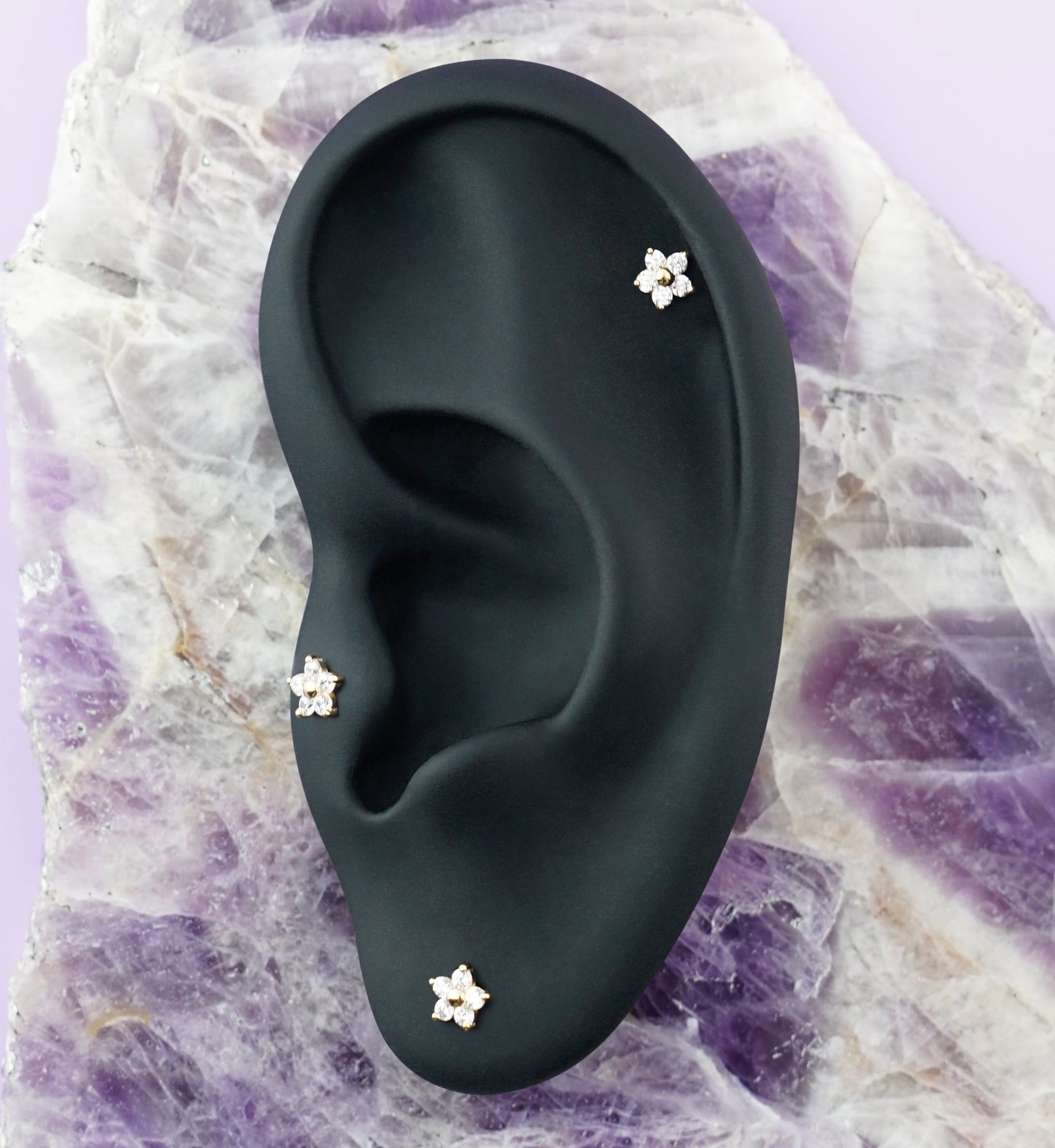 14kt Gold Mini Daisy Clear CZ Threadless Top