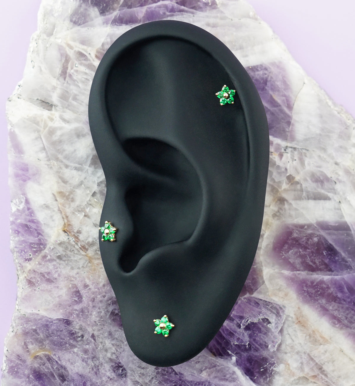 14kt Gold Mini Daisy Emerald CZ Threadless Top