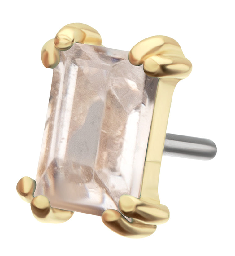 14kt Gold Mini Rectangle Clear CZ Threadless Top