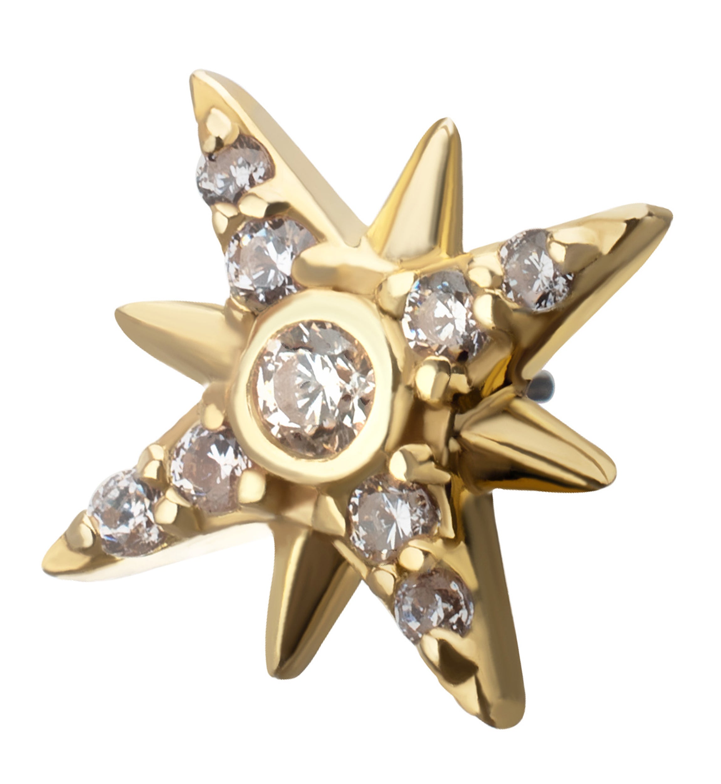 14kt Gold Morning Star Clear CZ Threadless Top