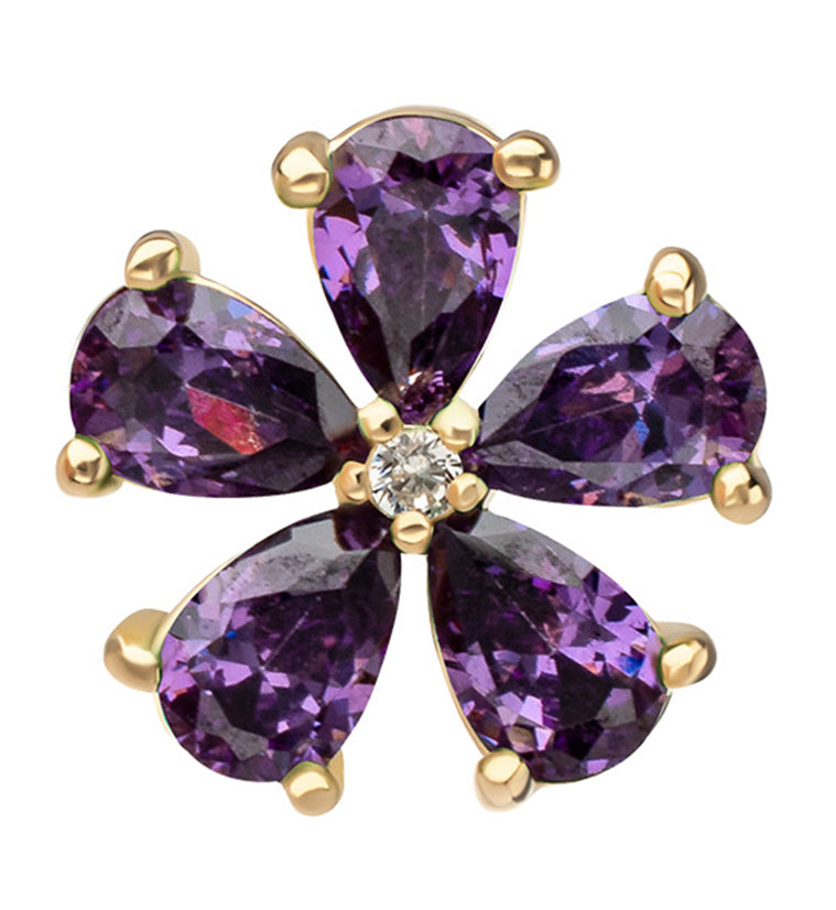 14kt Gold Myosotis Amethyst CZ Threadless Top