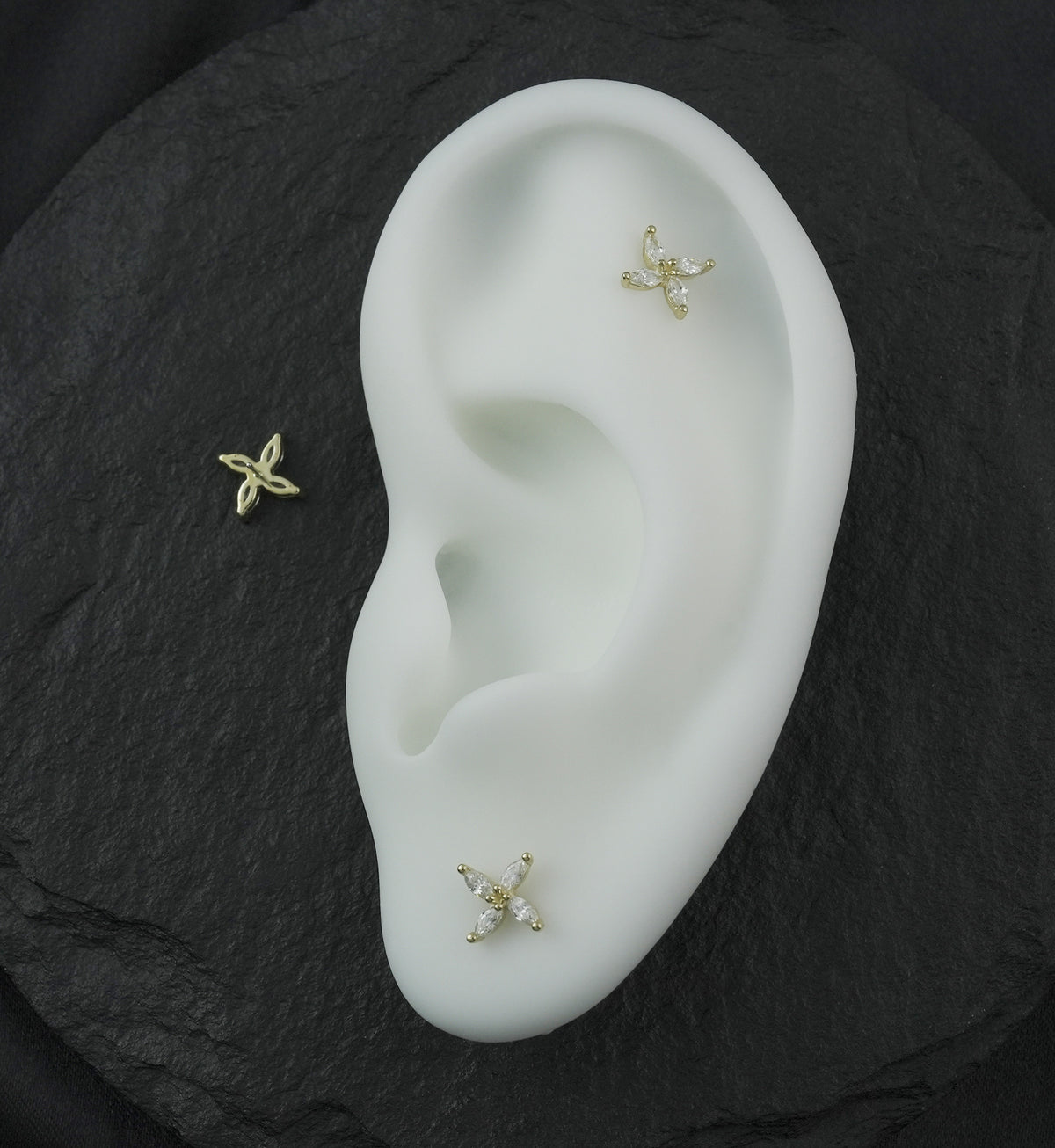 14kt Gold Pinwheel Marquise Clear CZ Threadless Top