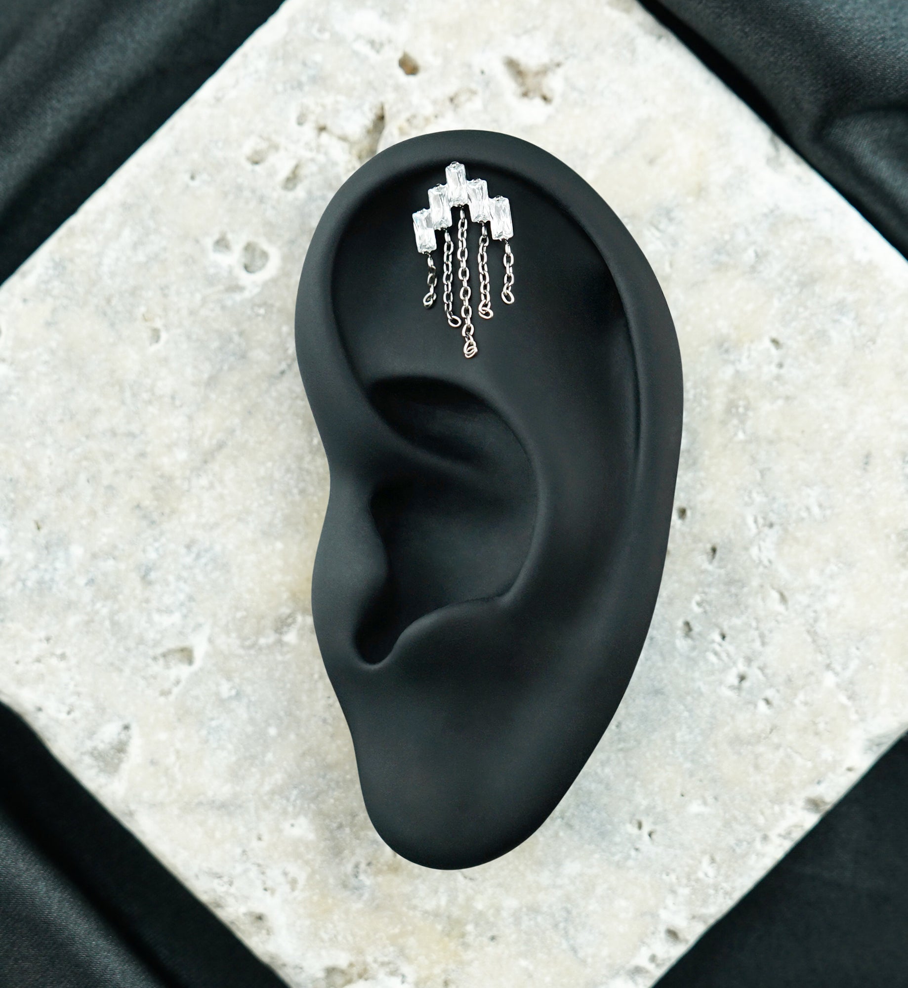 Rainfall Clear CZ Dangle Chain Titanium Threadless Top