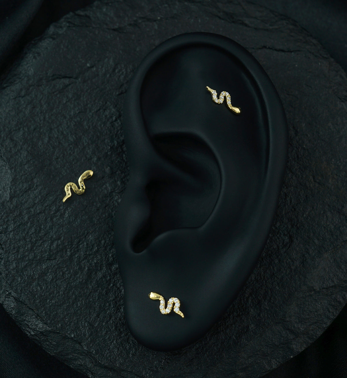 14kt Gold Slithering Serpent Clear CZ Threadless Top