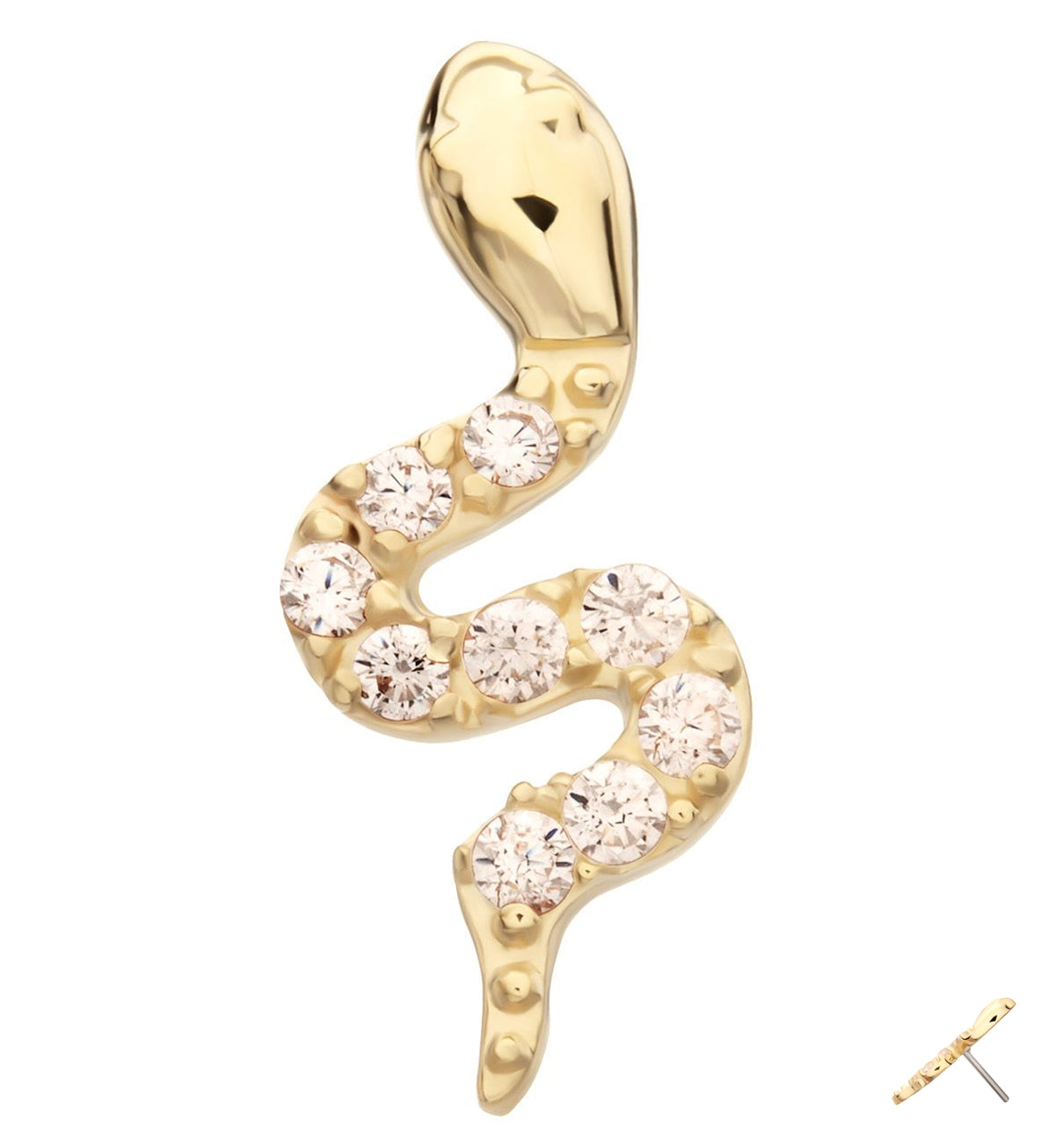 14kt Gold Slithering Serpent Clear CZ Threadless Top