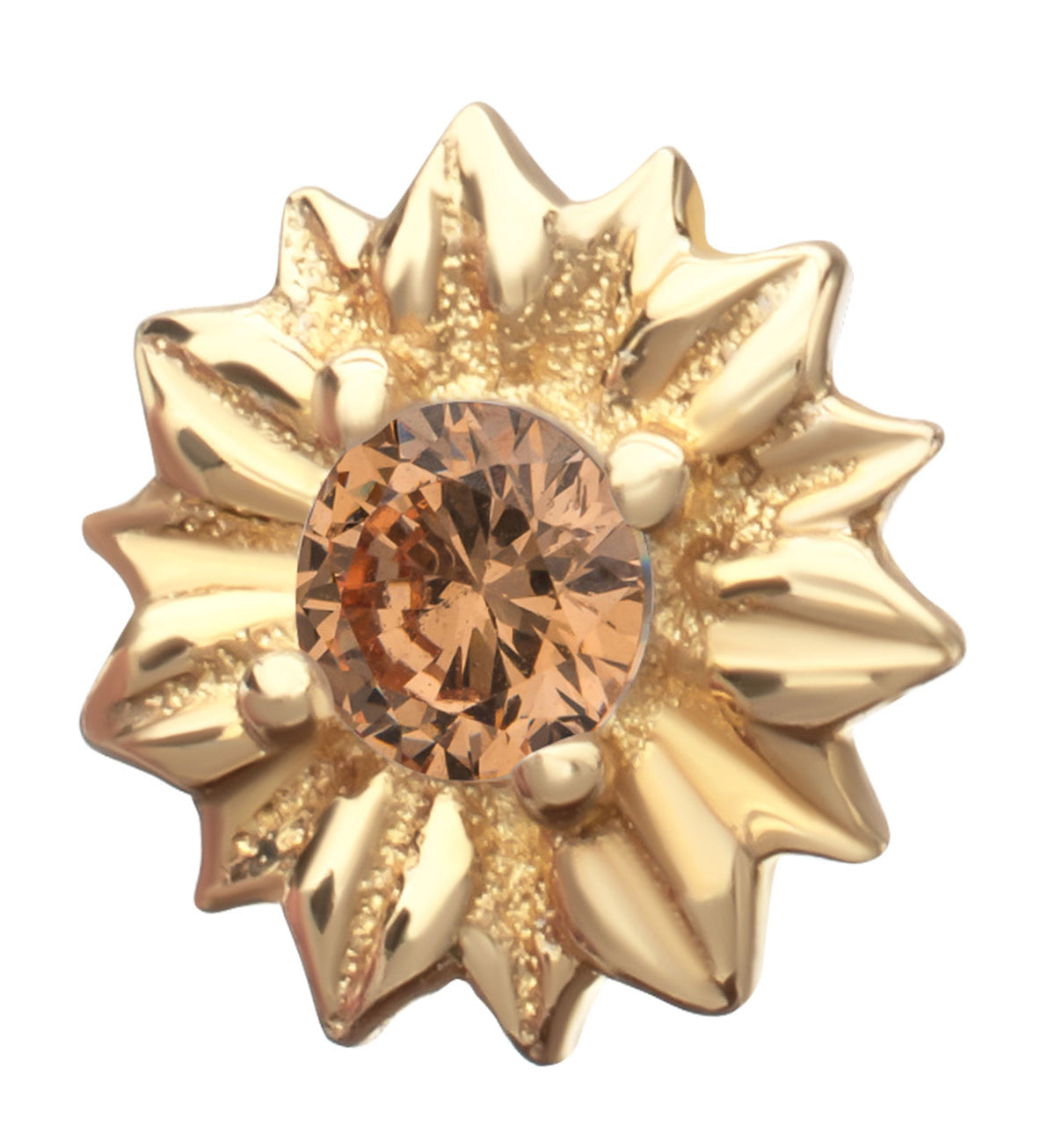 14kt Gold Sunflower Champagne CZ Threadless Top