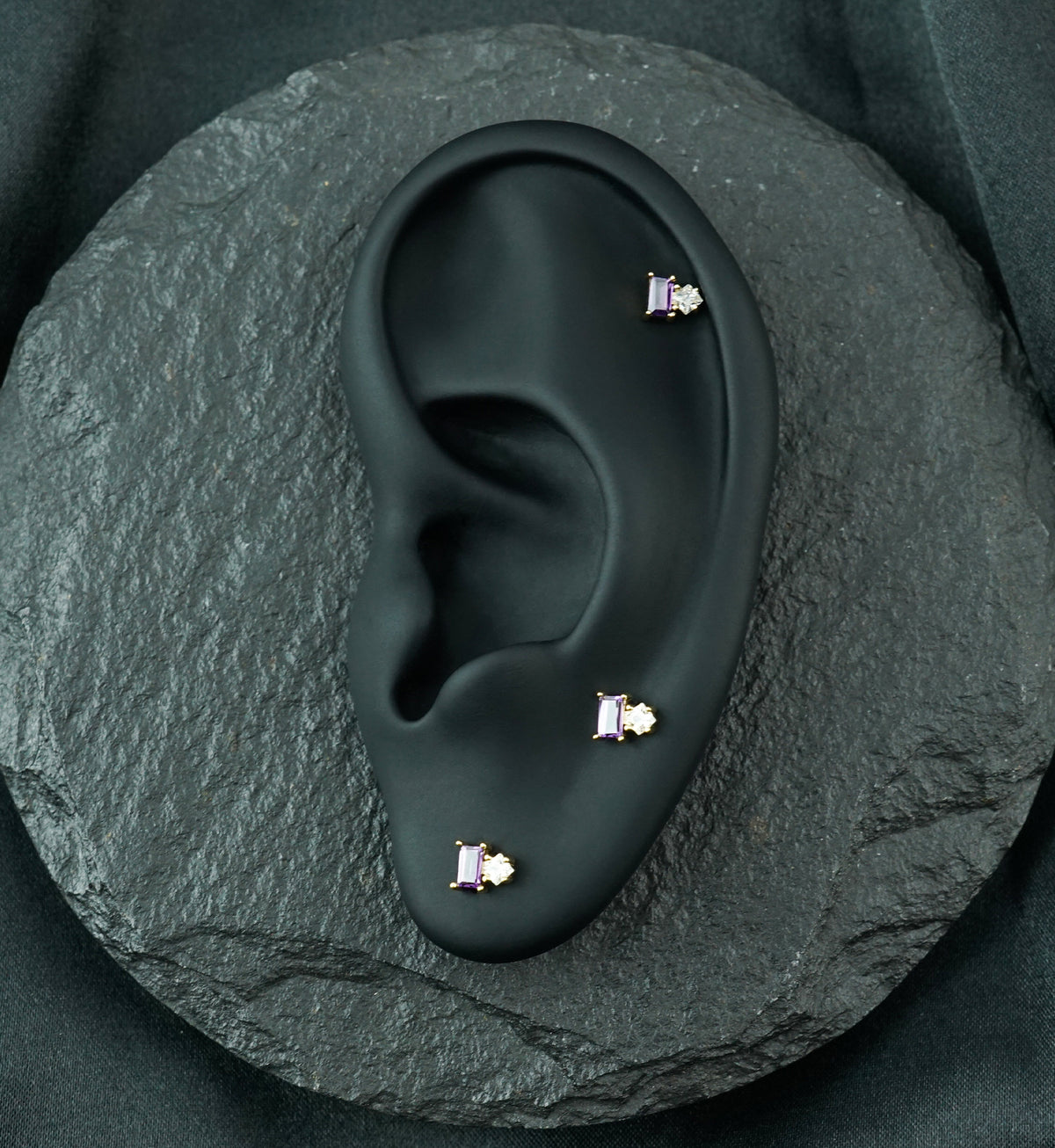 14kt Gold Tilt Amethyst CZ Threadless Top