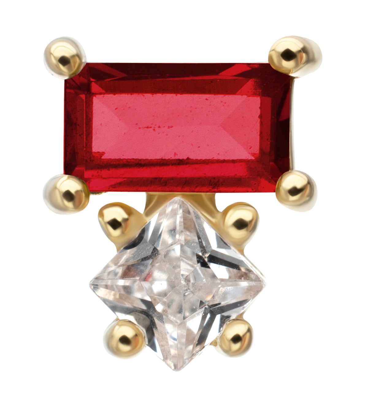 14kt Gold Tilt Garnet CZ Threadless Top