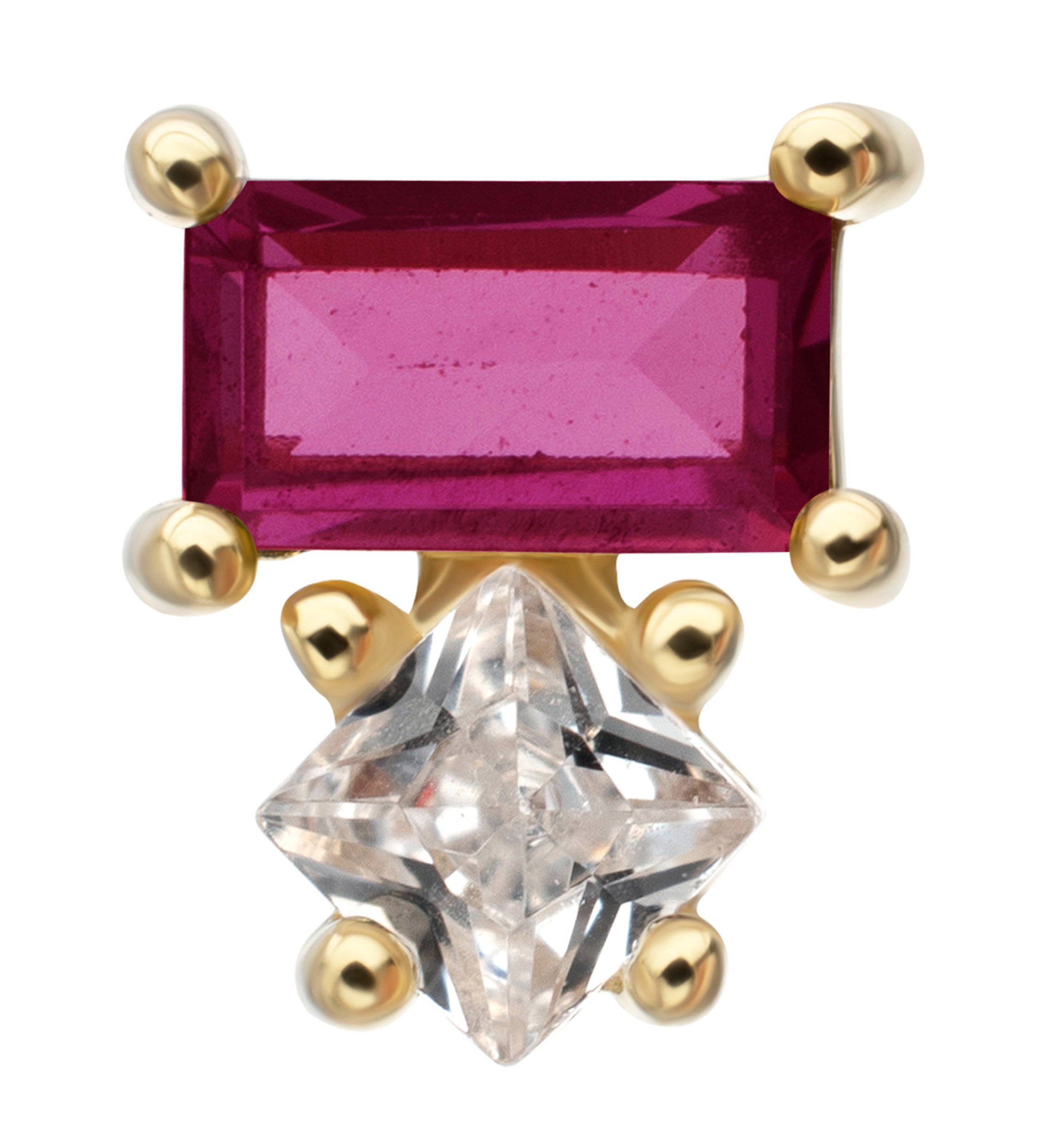 14kt Gold Tilt Pink CZ Threadless Top