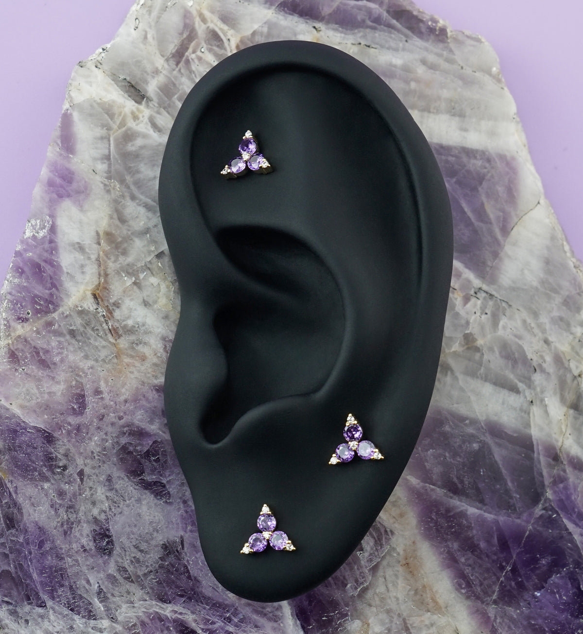 14kt Gold Triad Amethyst CZ Threadless Top