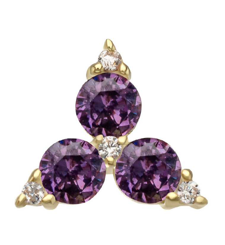 14kt Gold Triad Amethyst CZ Threadless Top