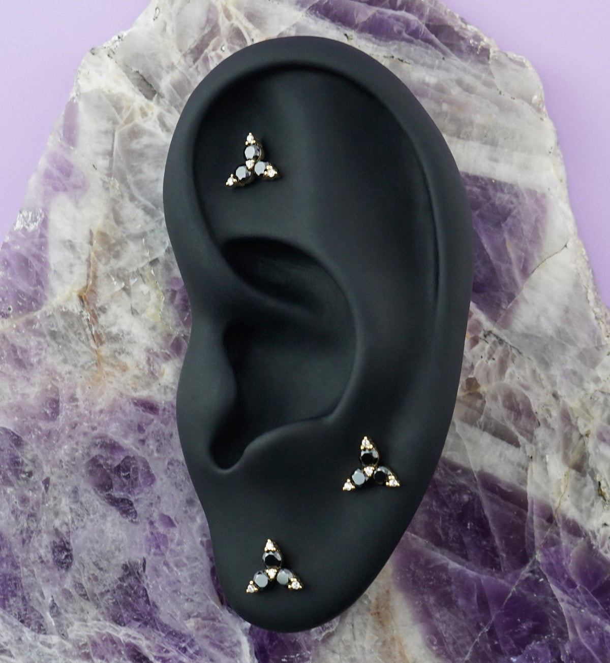 14kt Gold Triad Black CZ Threadless Top