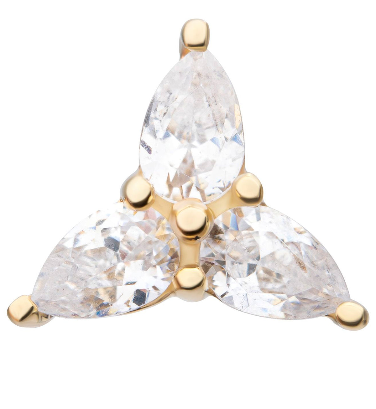 14kt Gold Trinity Teardrop Clear CZ Threadless Top
