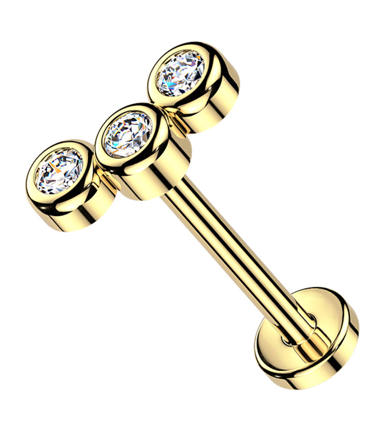 14kt Gold Triple Bezel Lab Grown Diamond Threadless Labret