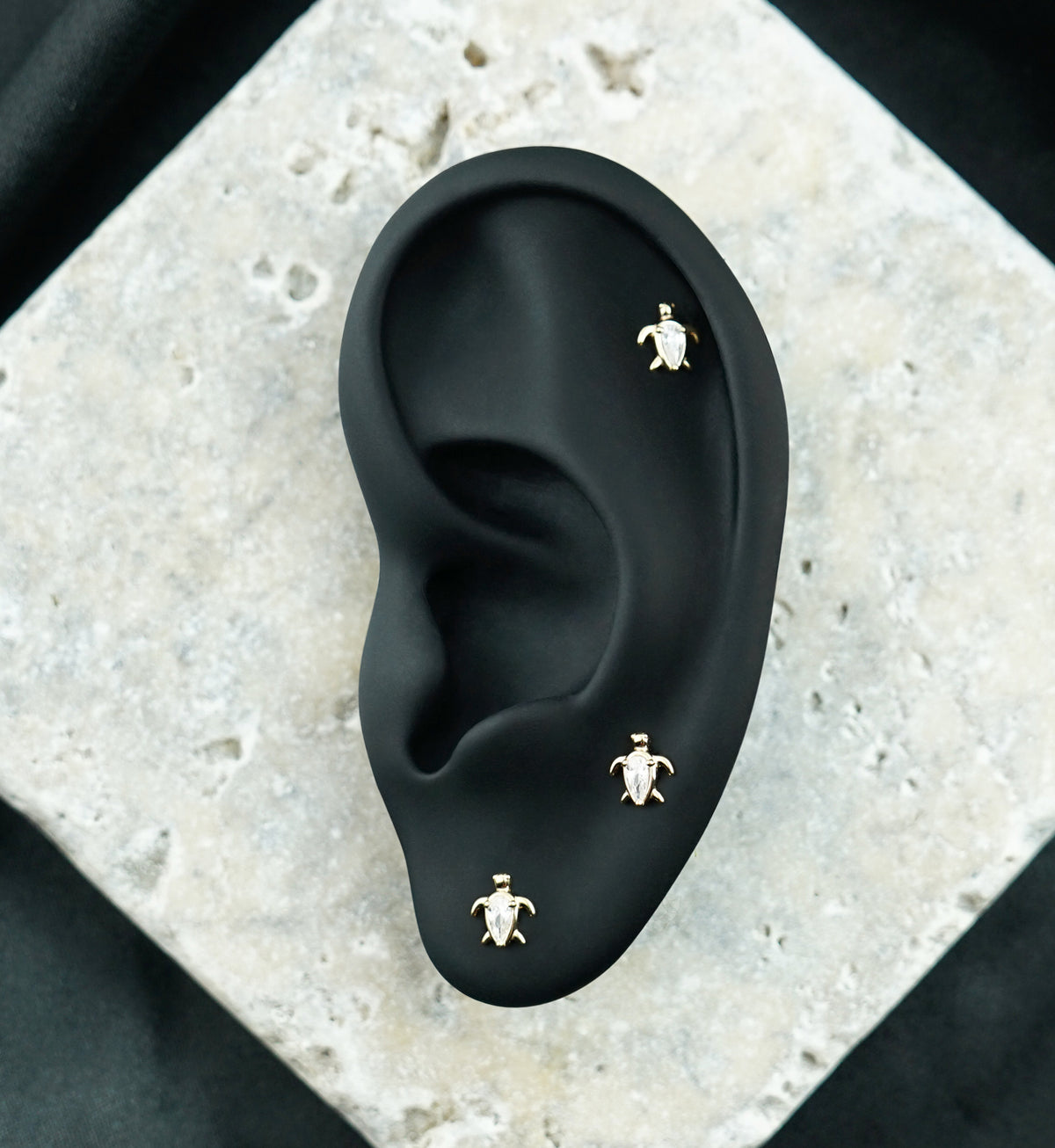 14kt Gold Turtle Teardrop Clear CZ Threadless Top