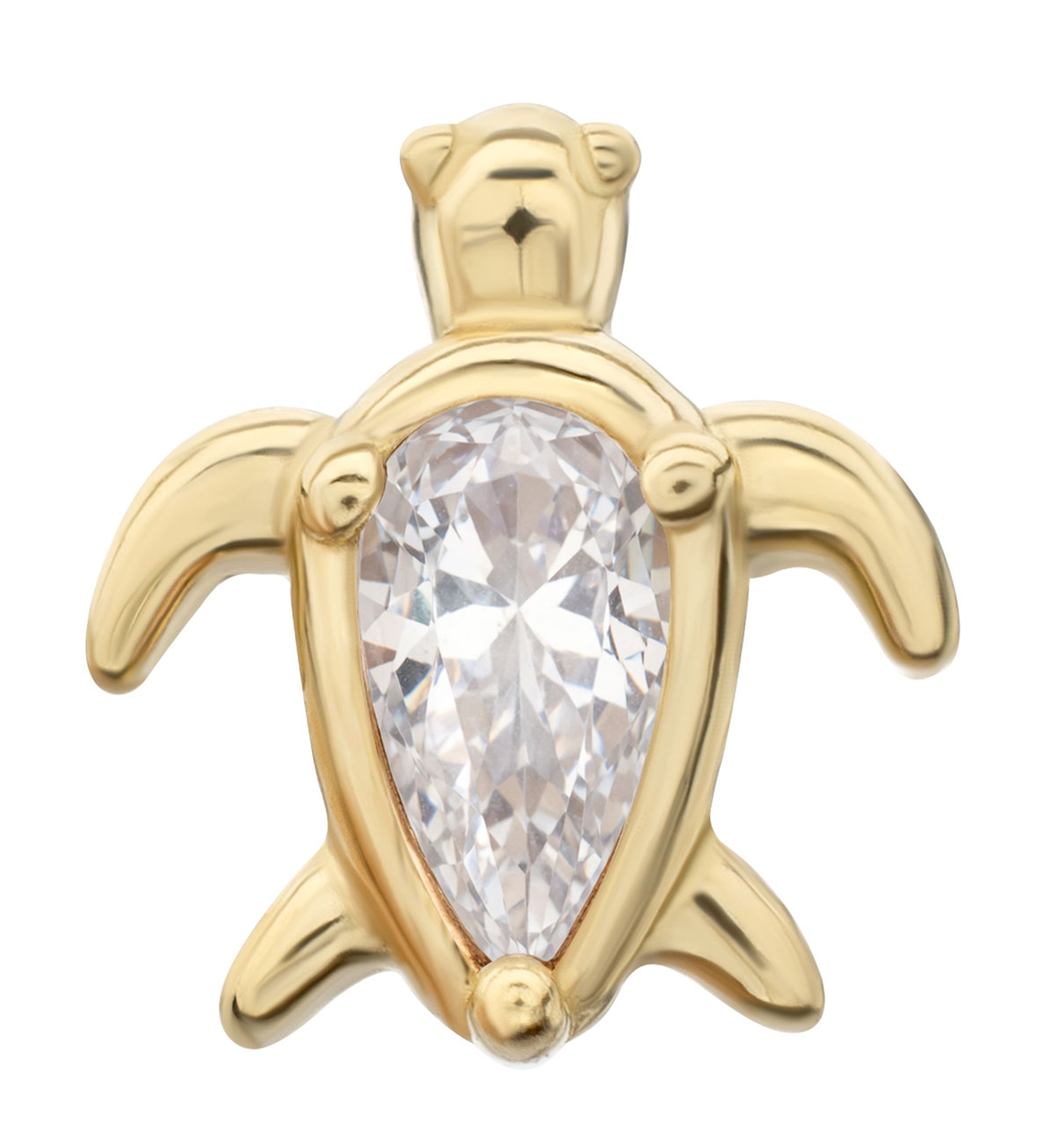 14kt Gold Turtle Teardrop Clear CZ Threadless Top