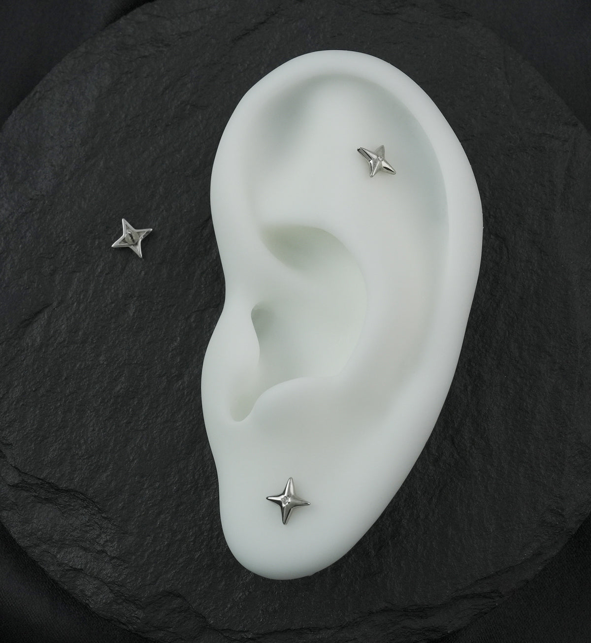 14kt White Gold Compass Star CZ Threadless Top