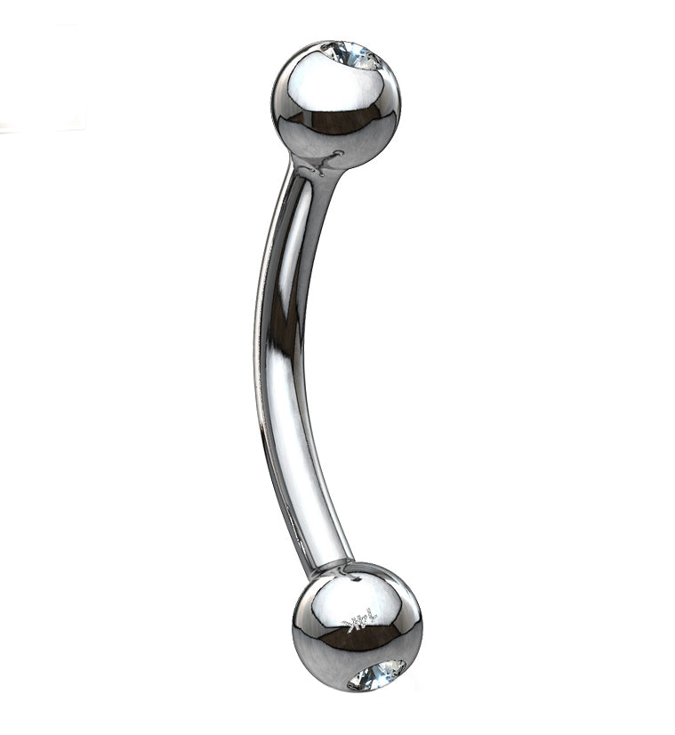 14kt White Gold Clear CZ Curved Barbell