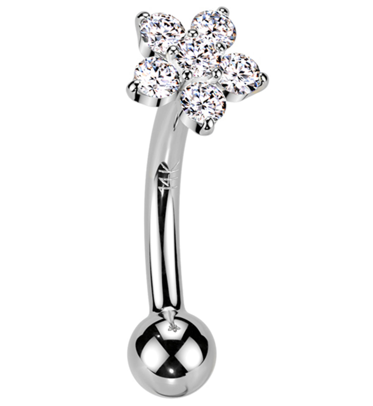 14kt White Gold Flower Clear CZ Threadless Curved Barbell