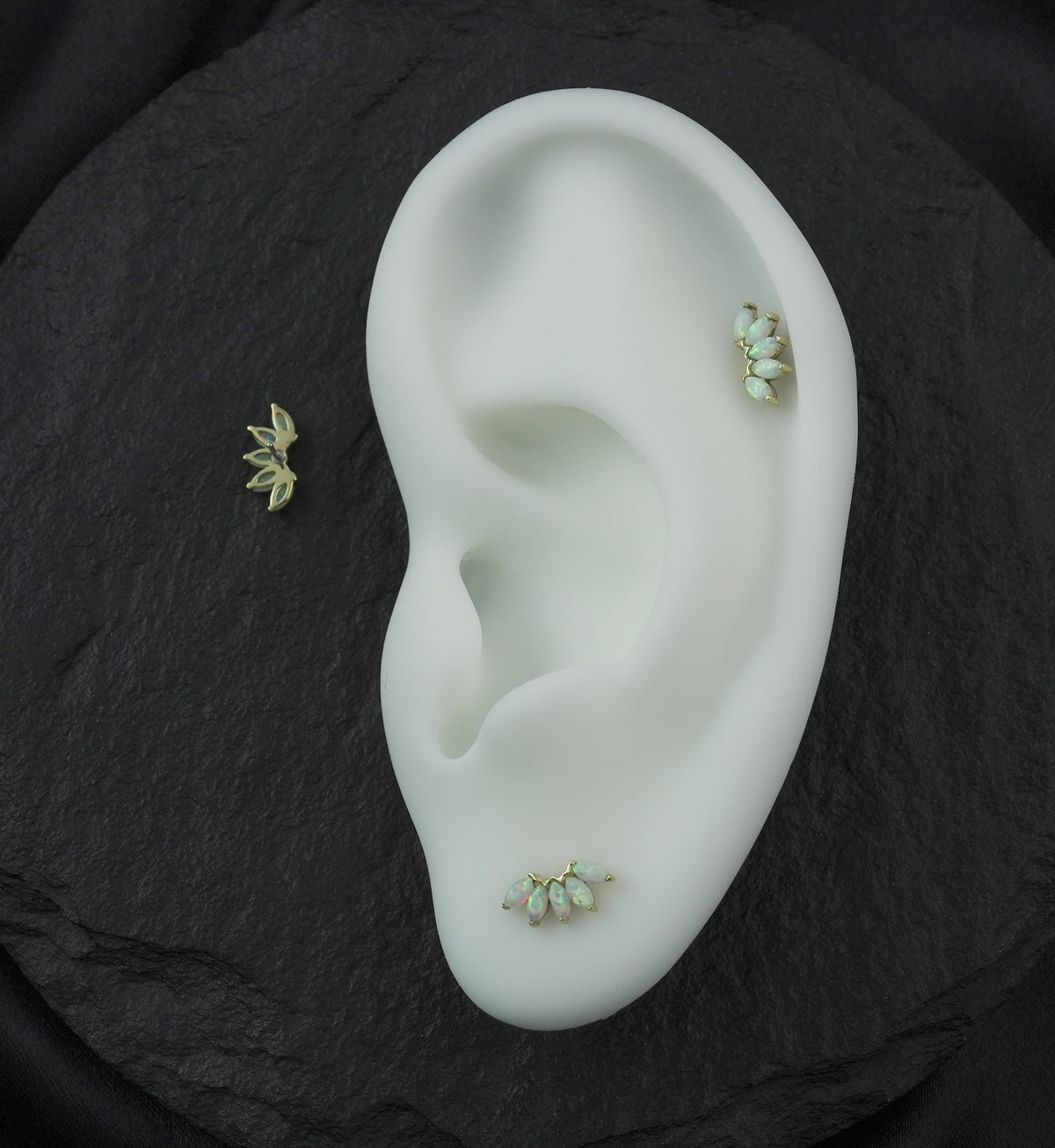 14kt White Gold Half Crown White Opalite Threadless Top