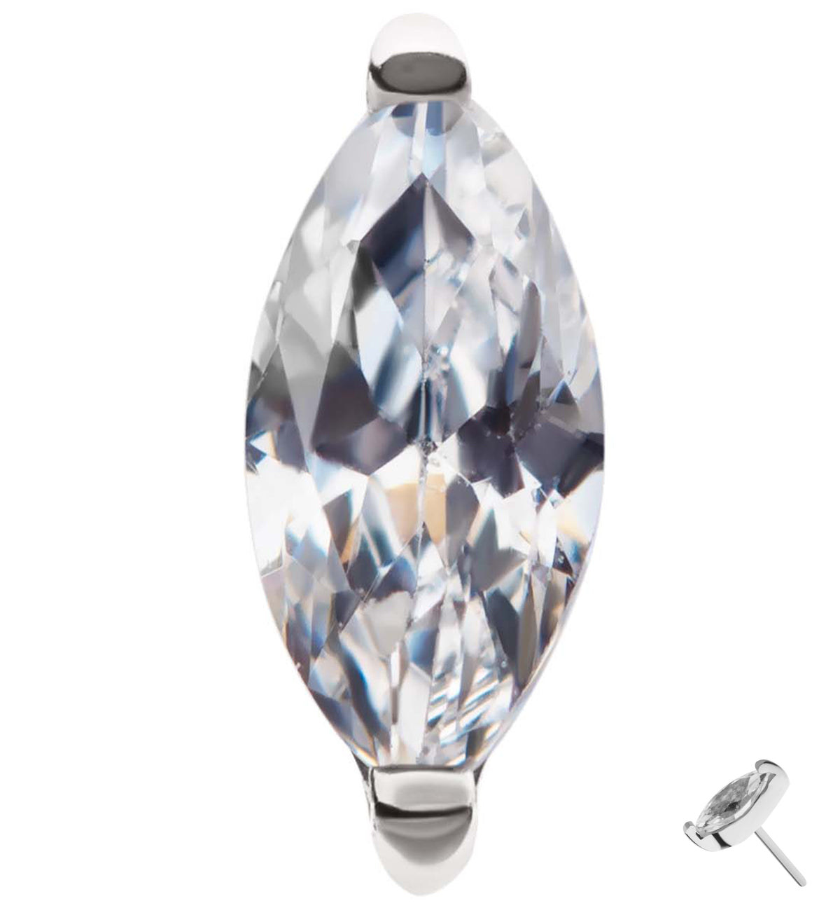 14kt White Gold Single Marquise Clear CZ Threadless Top