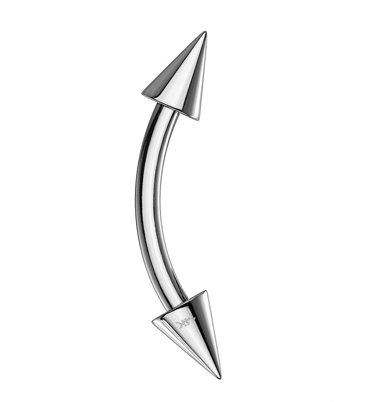 Spiked 14Kt White Gold Curved Barbell