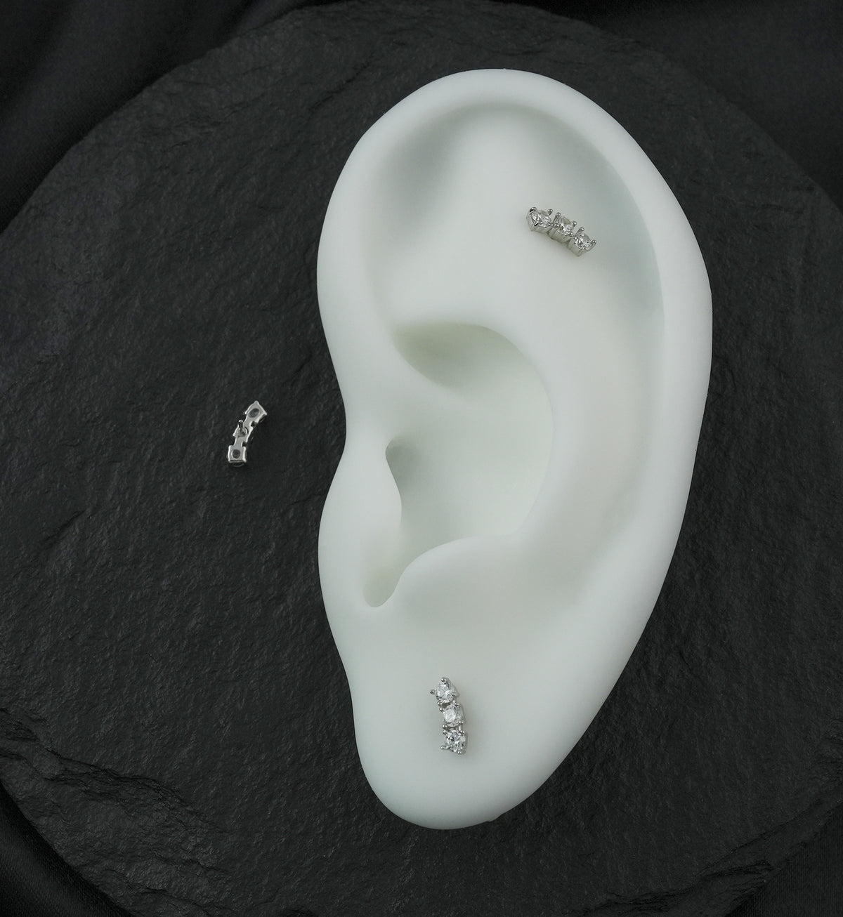 14kt White Gold Triple Clear CZ Arch Threadless Top