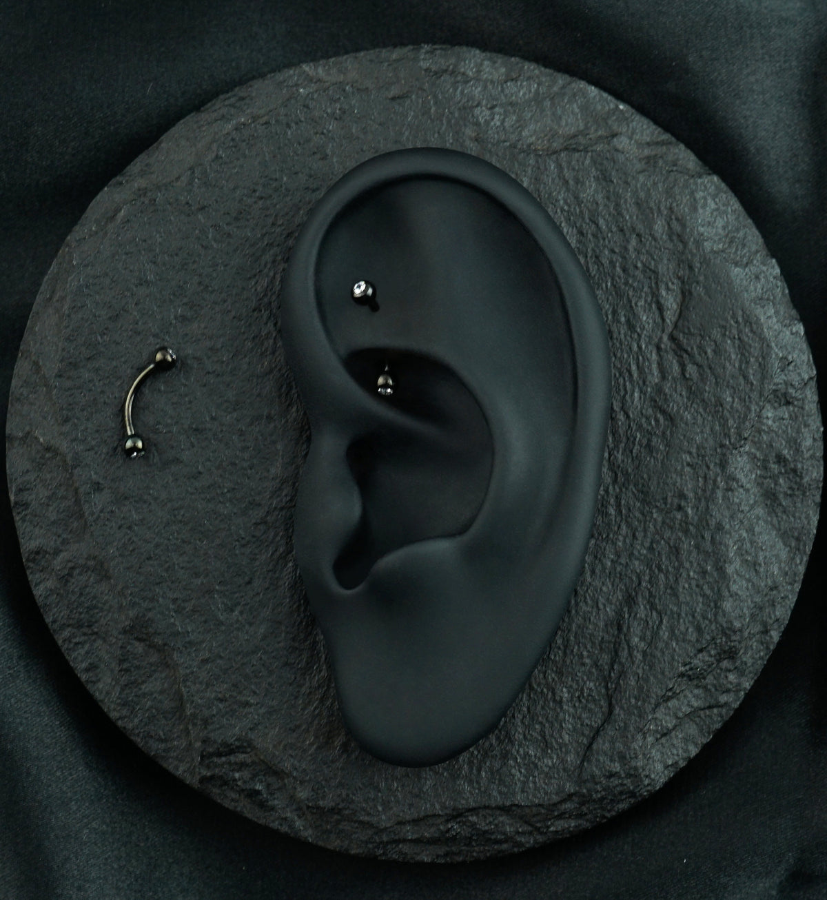 16G Black PVD Titanium Double CZ Curved Barbell (External Threading)