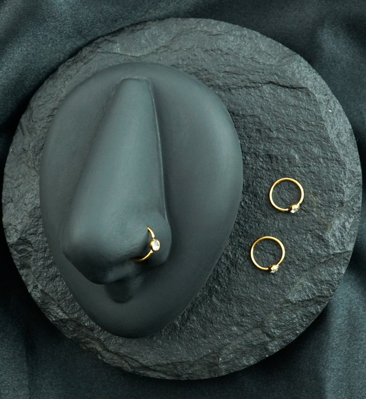 20G Gold PVD Steel CZ Gem Seamless Ring Hoop