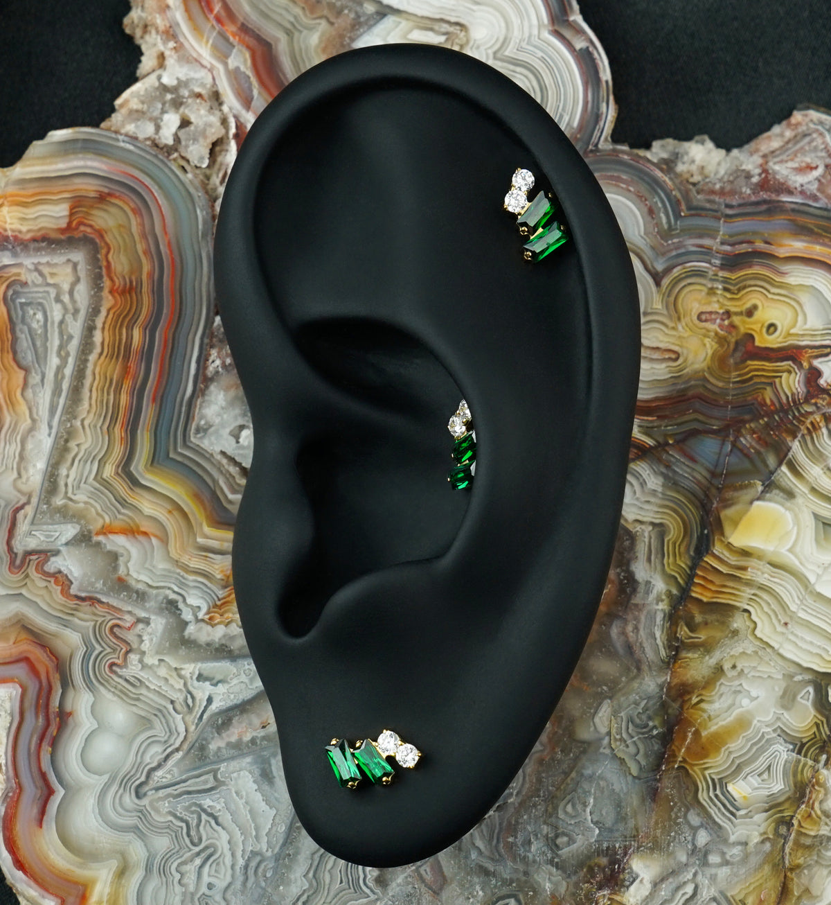 24kt Gold PVD Afterglow Emerald CZ Titanium Threadless Top