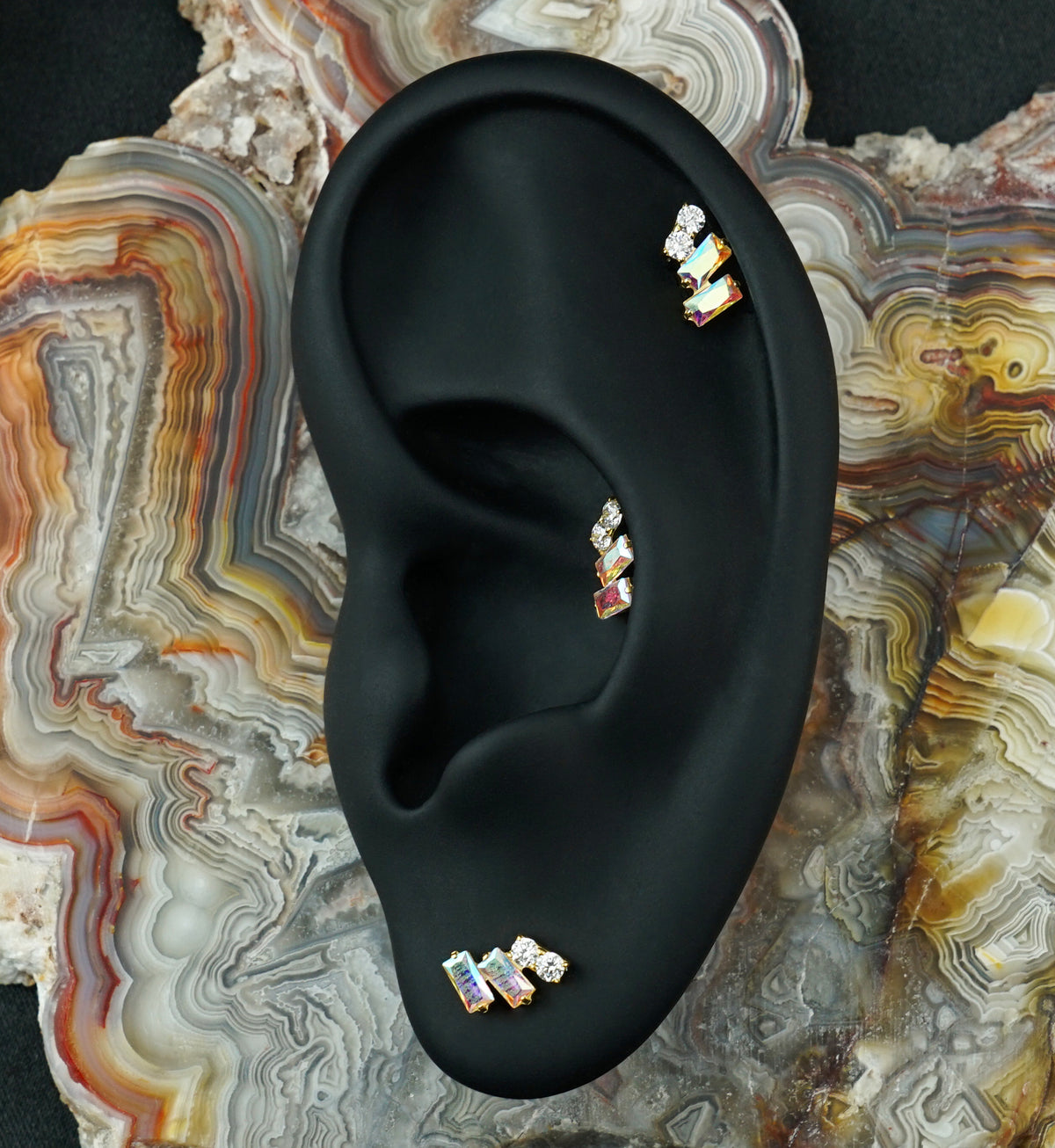 24kt Gold PVD Afterglow Rainbow Aurora CZ Titanium Threadless Top