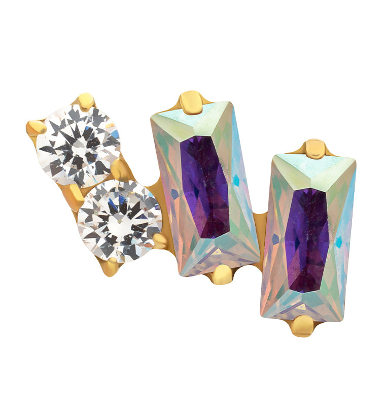 24kt Gold PVD Afterglow Rainbow Aurora CZ Titanium Threadless Top