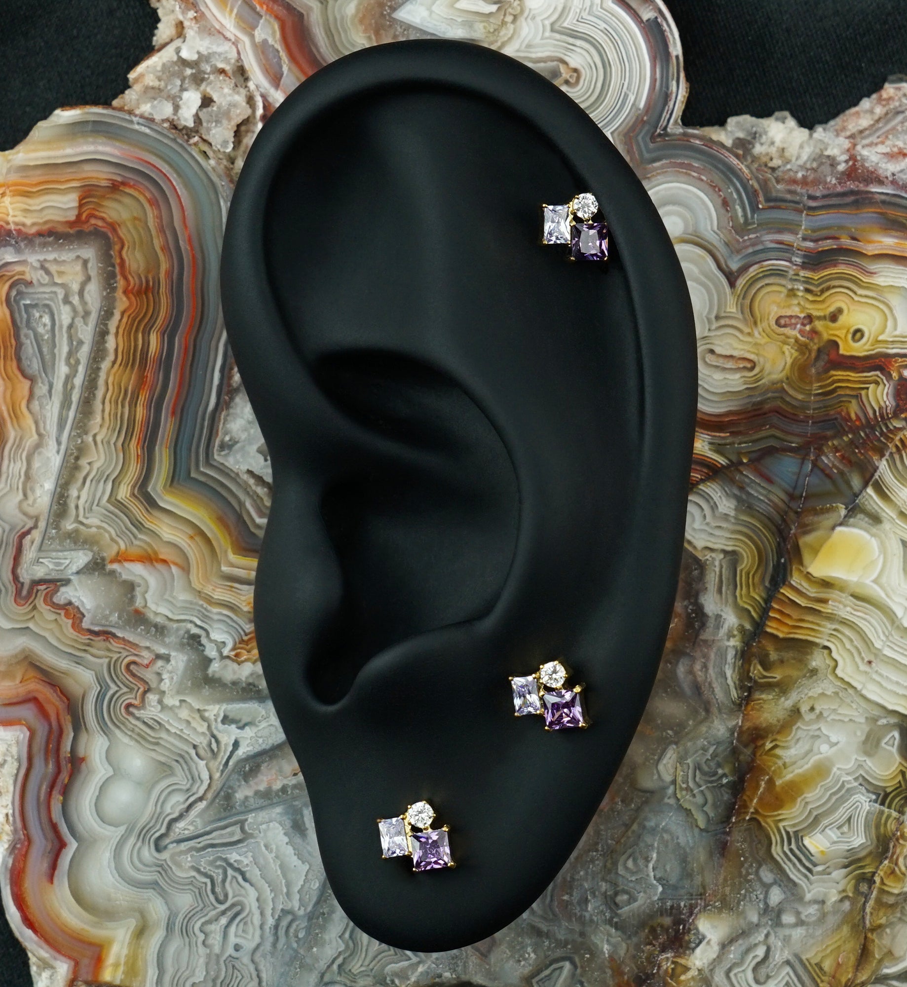 24kt Gold PVD Amalgam Amethyst CZ Titanium Threadless Top