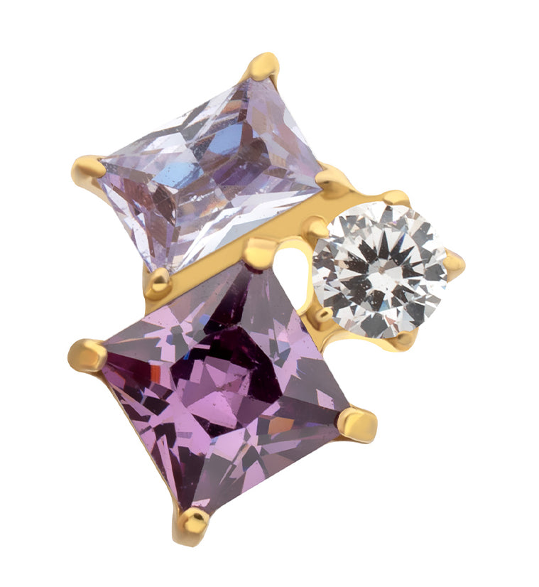 24kt Gold PVD Amalgam Amethyst CZ Titanium Threadless Top