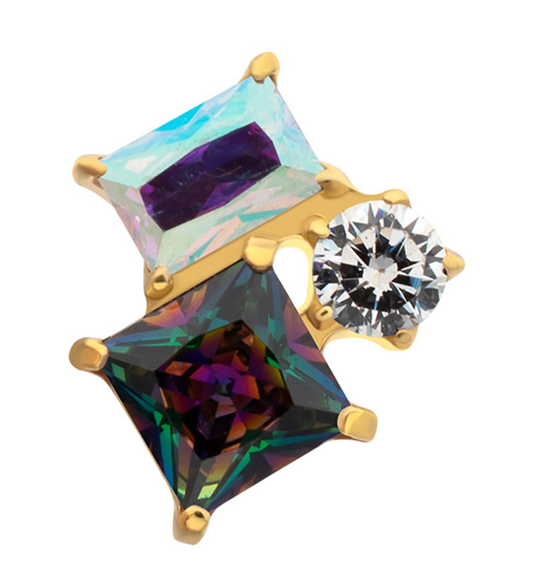 24kt Gold PVD Amalgam Black Aurora CZ Titanium Threadless Top