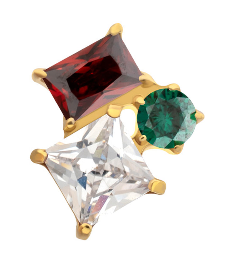24kt Gold PVD Amalgam Garnet and Emerald CZ Titanium Threadless Top