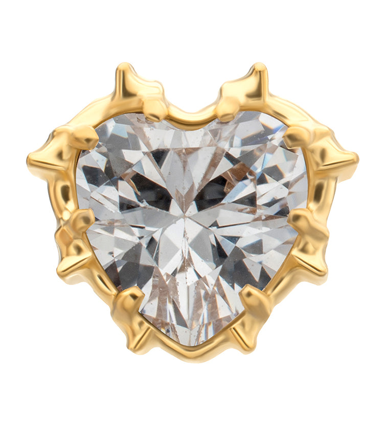 24kt Gold PVD Barbed Heart Clear CZ Titanium Threadless Top