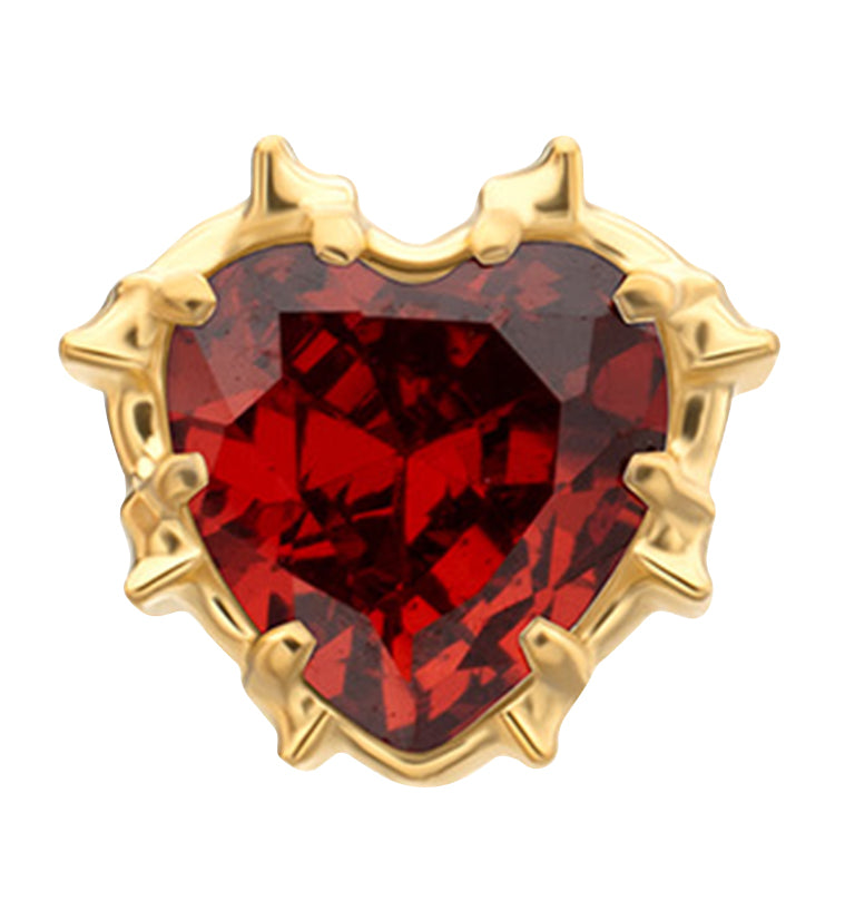 24kt Gold PVD Barbed Heart Garnet CZ Titanium Threadless Top