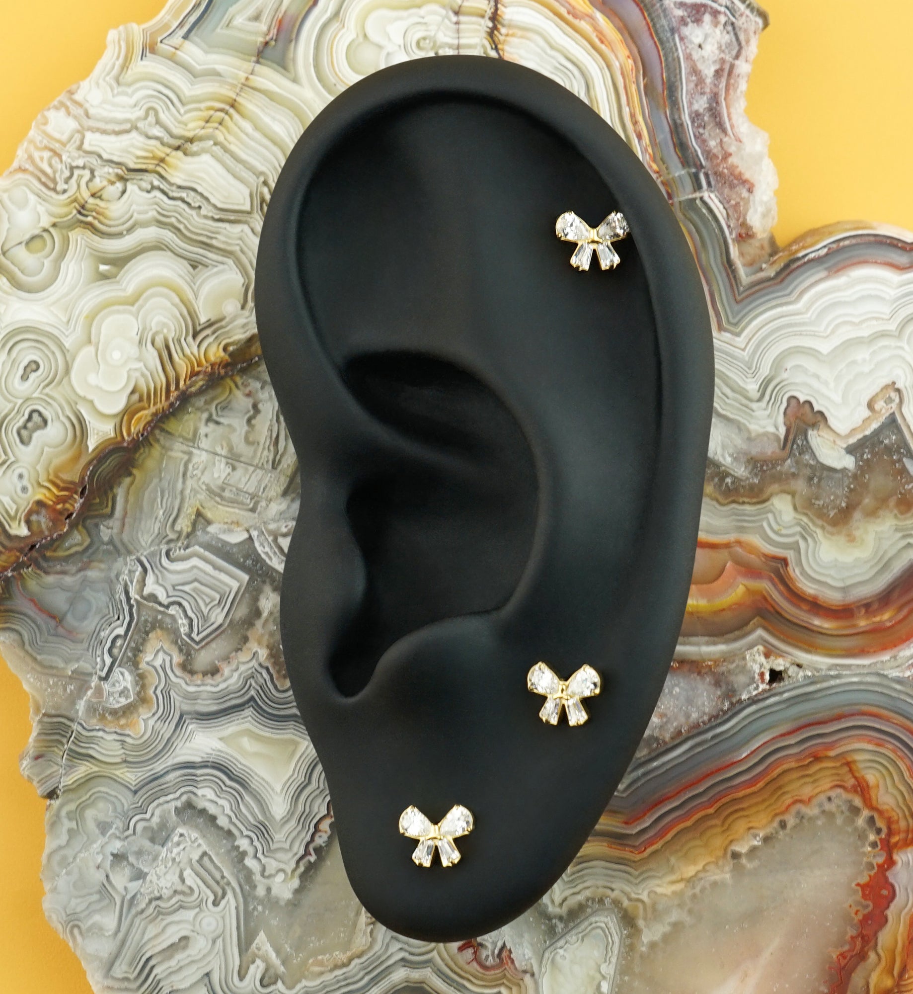 24kt Gold PVD Bow Clear CZ Titanium Threadless Top