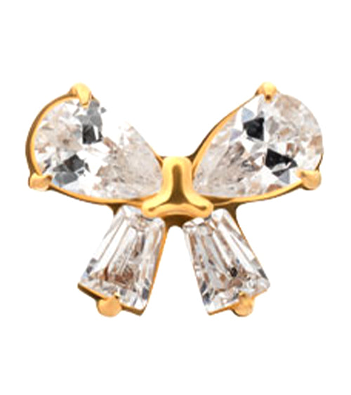 24kt Gold PVD Bow Clear CZ Titanium Threadless Top