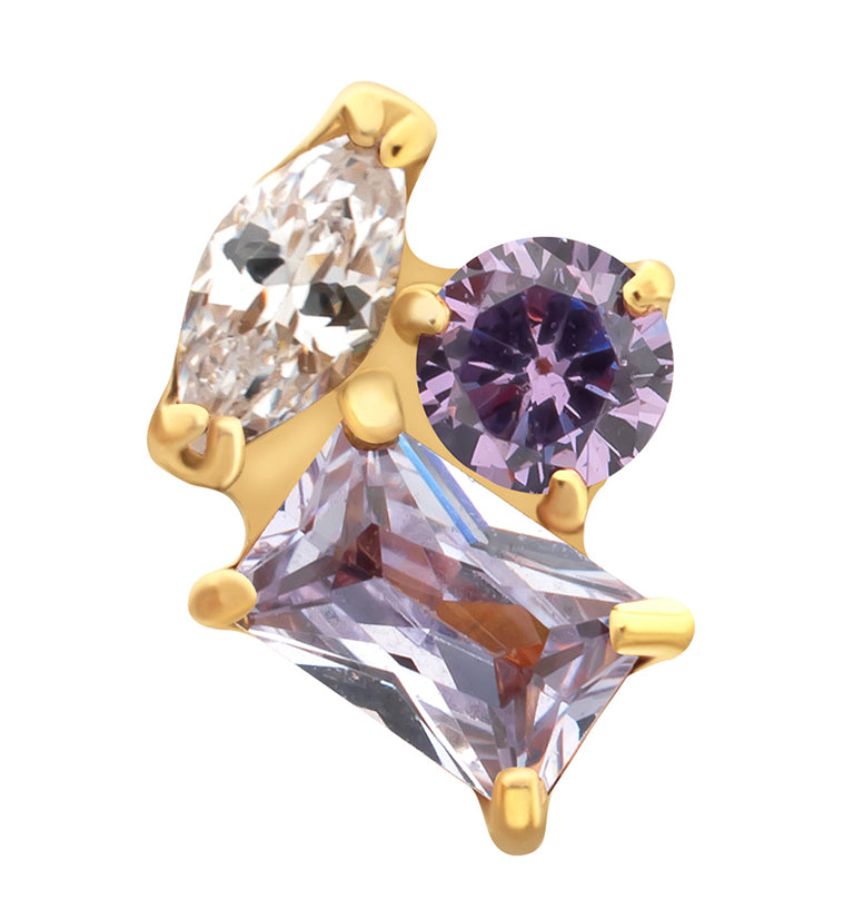 24kt Gold PVD Bramble Amethyst CZ Titanium Threadless Top
