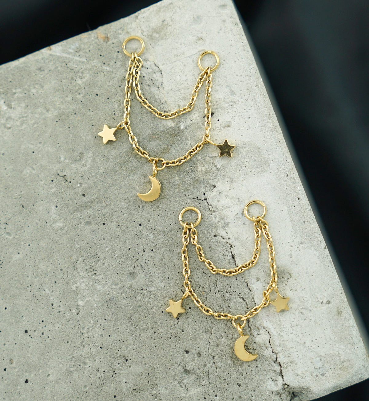 24kt Gold PVD Celestial Dangle Titanium Double Connecting Piercing Chain