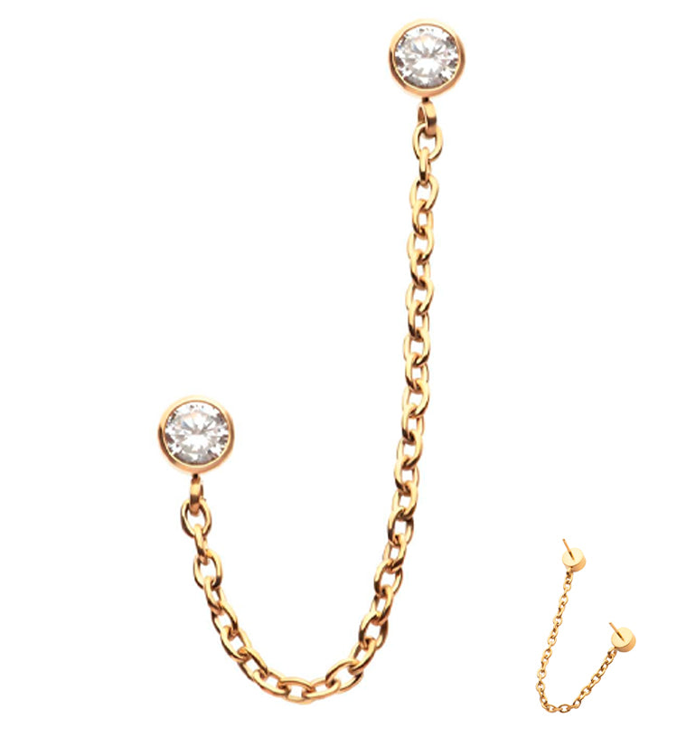 24kt Gold PVD Clear CZ Connector Rolo Chain Threadless Tops
