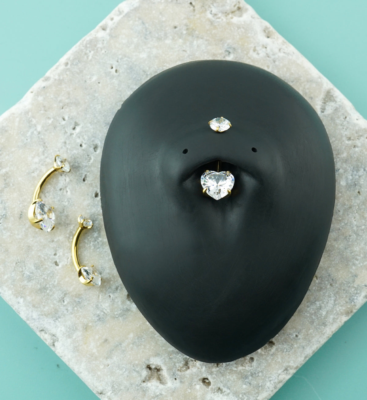 24kt Gold PVD Clear CZ Heart Titanium Internally Threaded Belly Button Ring