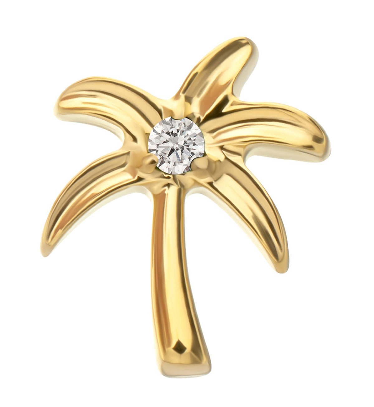 24kt Gold PVD Coastal Palm Clear CZ Titanium Threadless Top