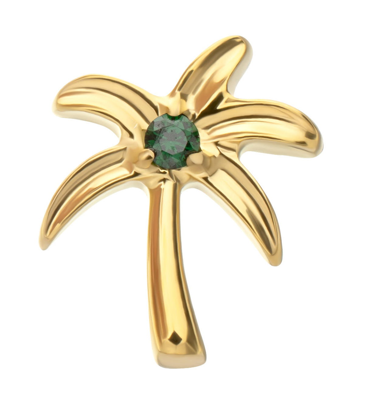 24kt Gold PVD Coastal Palm Emerald CZ Titanium Threadless Top