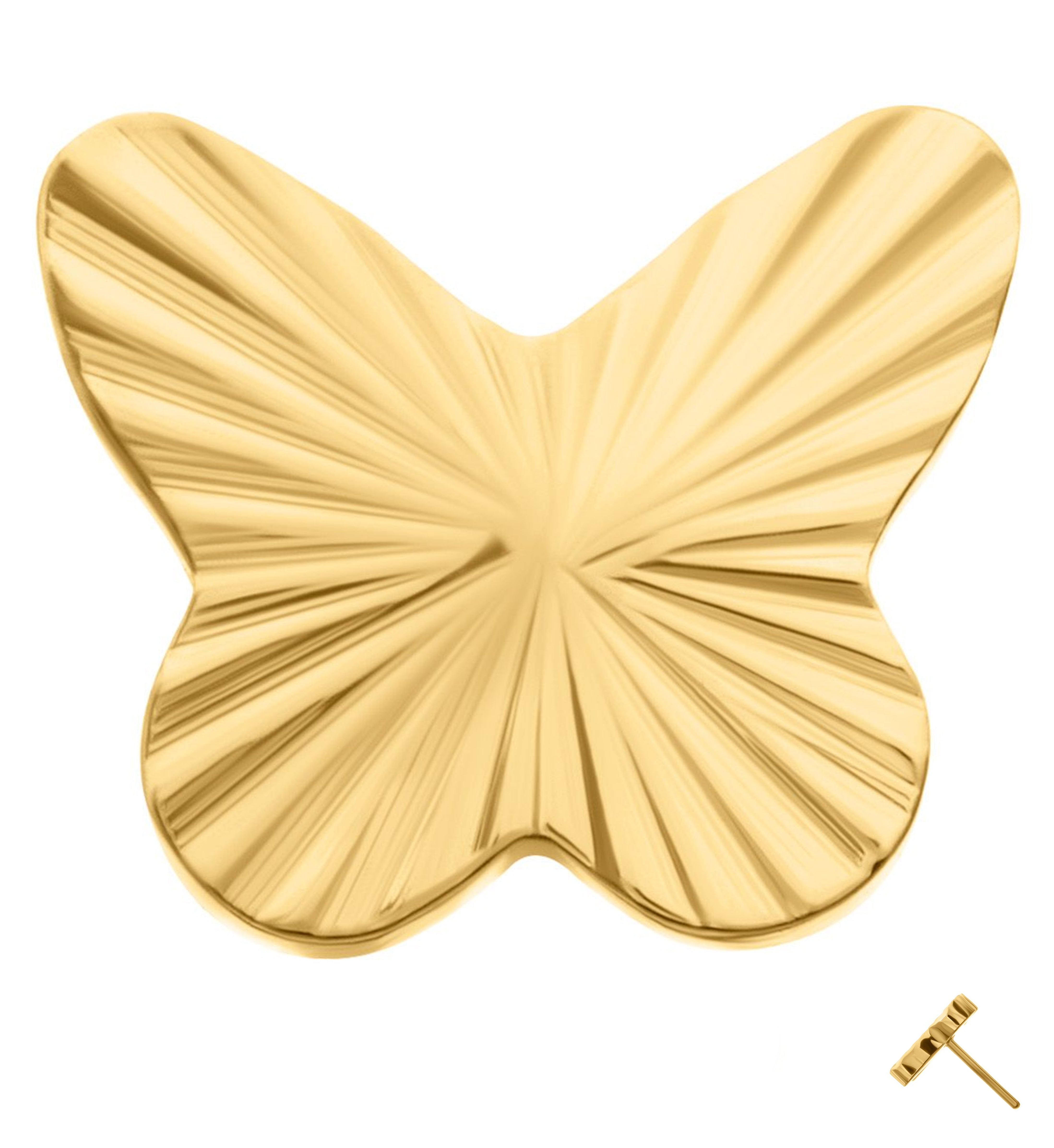 24kt Gold PVD Corrugated Butterfly Threadless Titanium Top